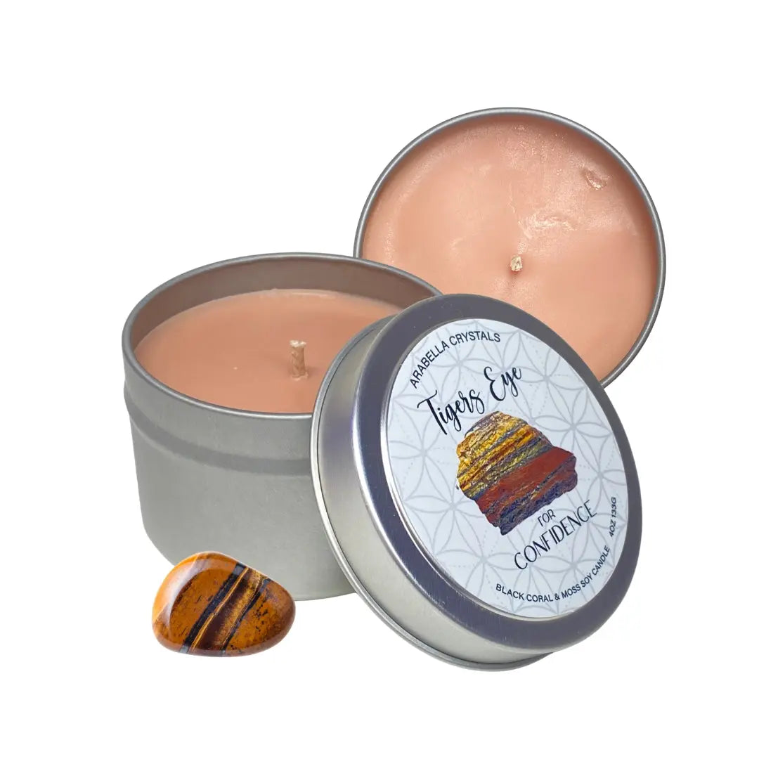 Tigers Eye Crystal Candle Tin Notes of: Camphor, Lavender & Cedar