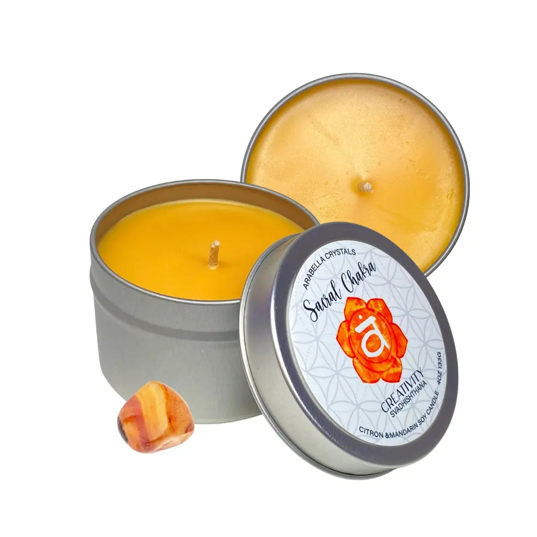 Sacral Chakra Candle Tin Notes of: Mandarin, Lemon & Peach