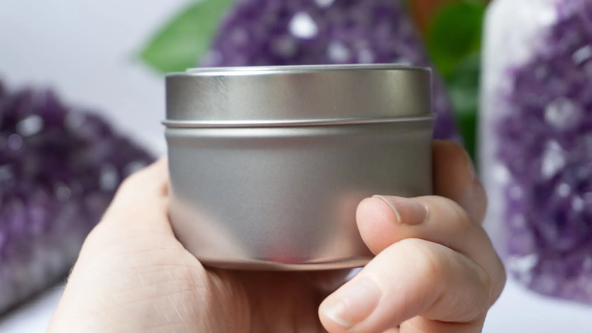 Moonstone Crystal Candle Tin Notes of: Toasted Coconut, Sandalwood & Tonka Bean