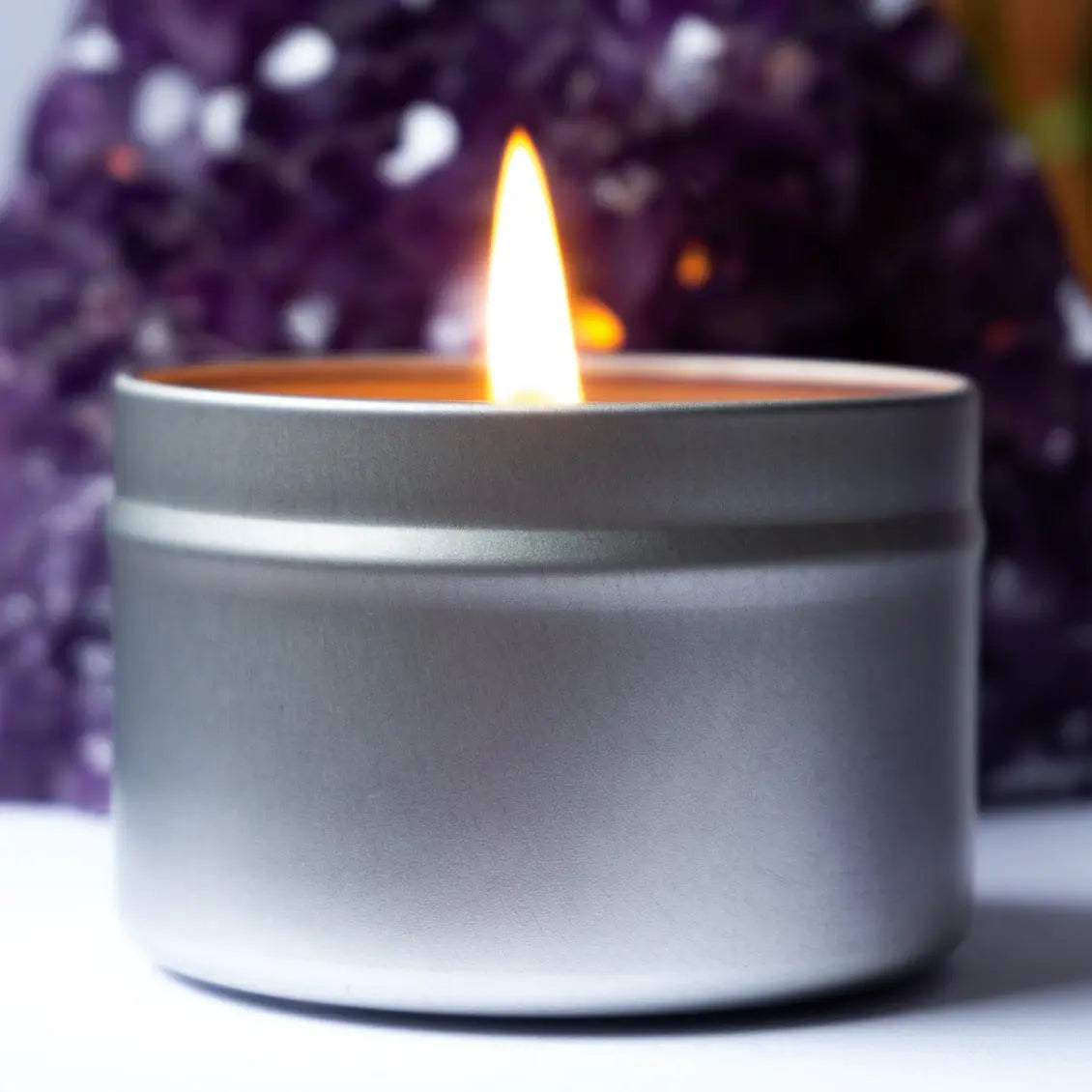Moonstone Crystal Candle Tin Notes of: Toasted Coconut, Sandalwood & Tonka Bean