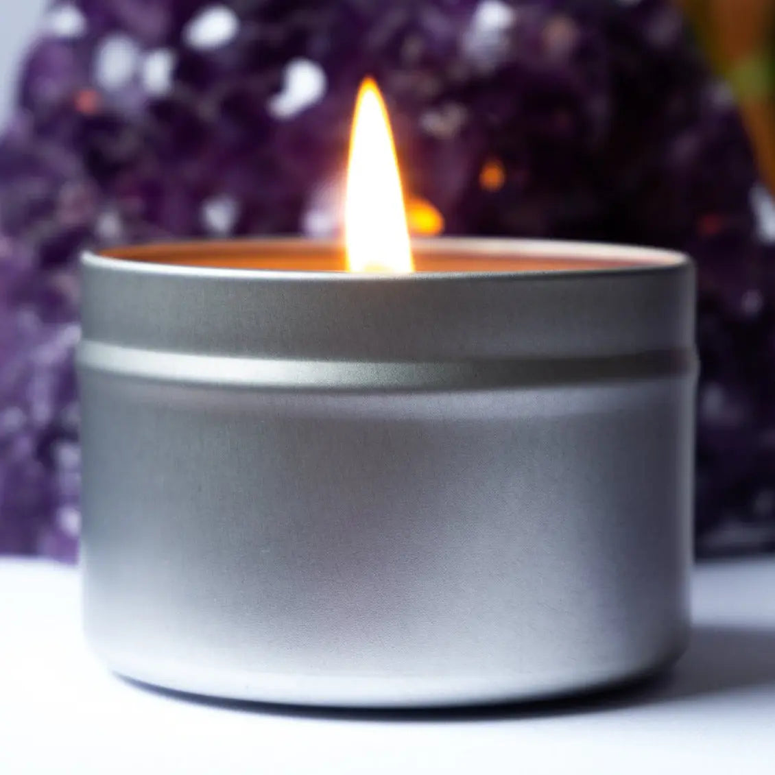 Flower Agate Crystal Candle Tin Notes of: Moonflower, Rose & Dark Musk