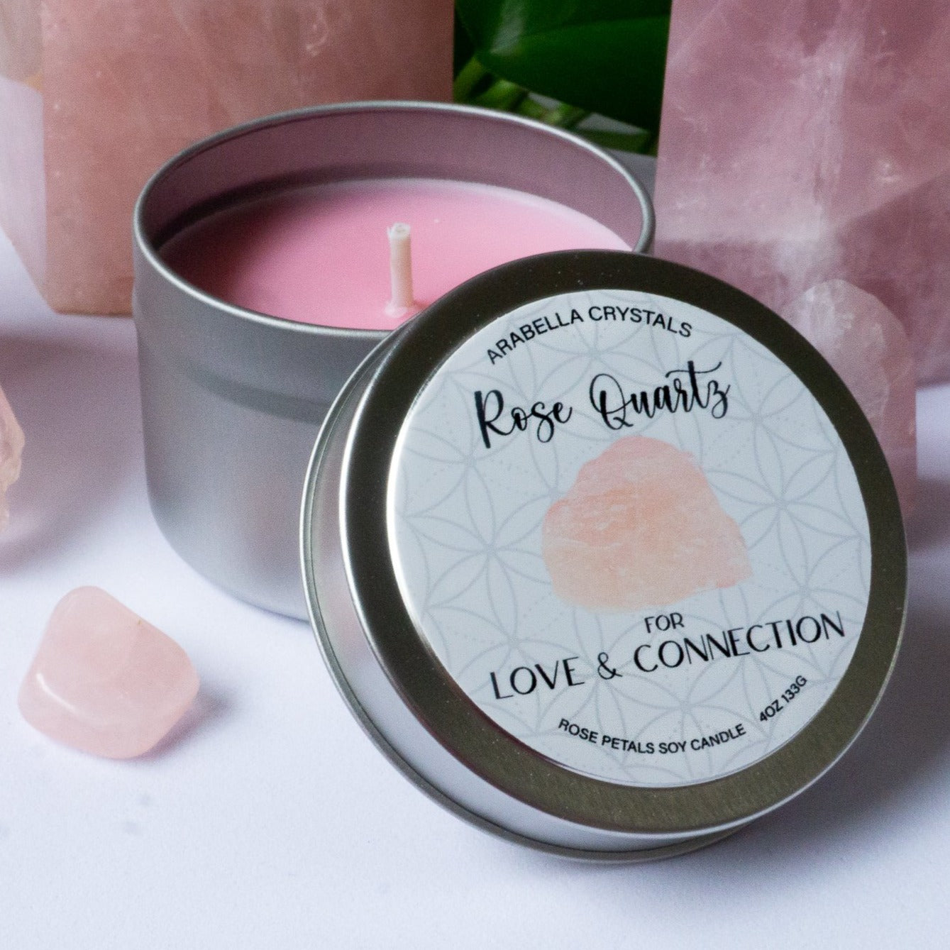 Rose Quartz Crystal Candle Tin