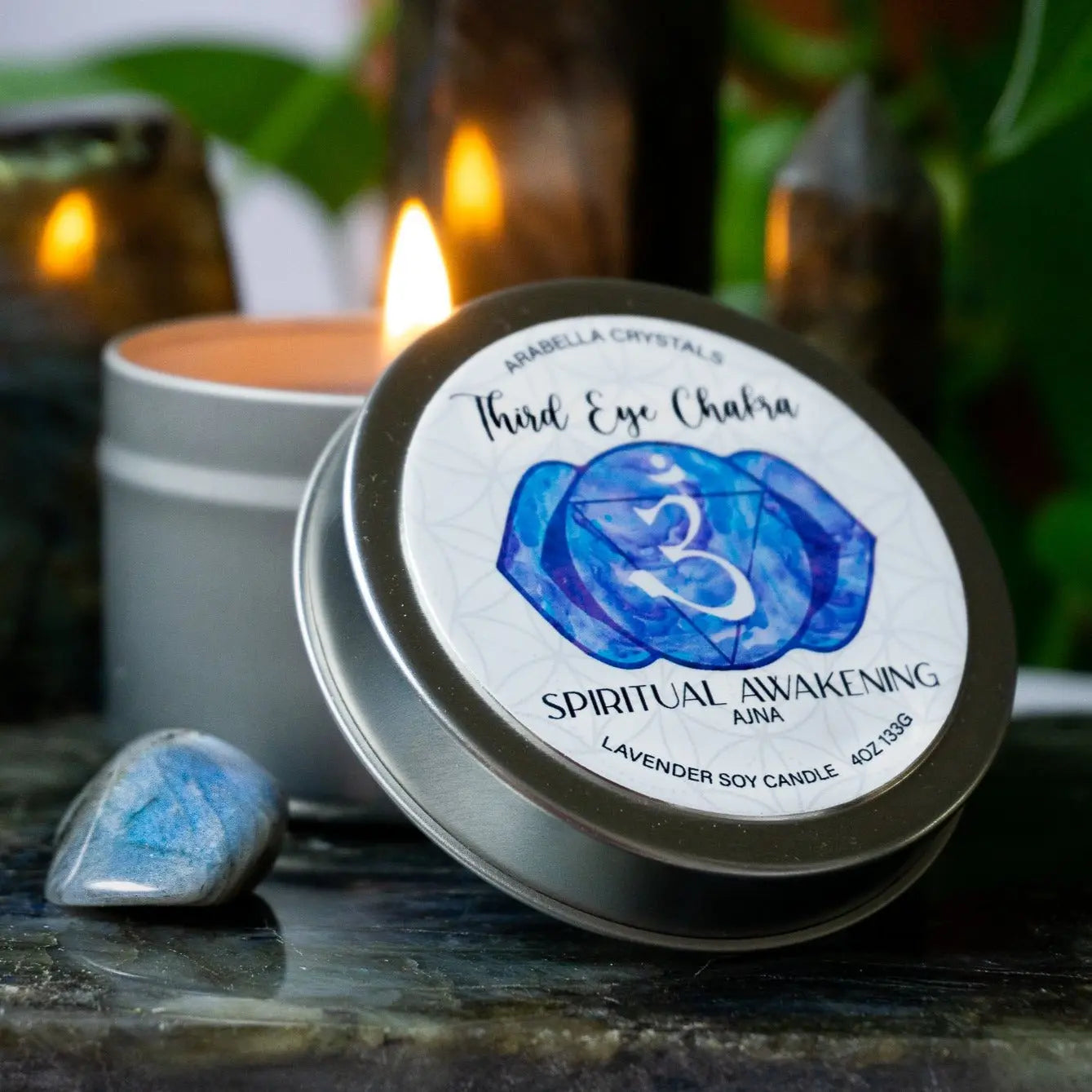 Third Eye Chakra Candle Tin Notes of: Lavender, Citrus & Cedar
