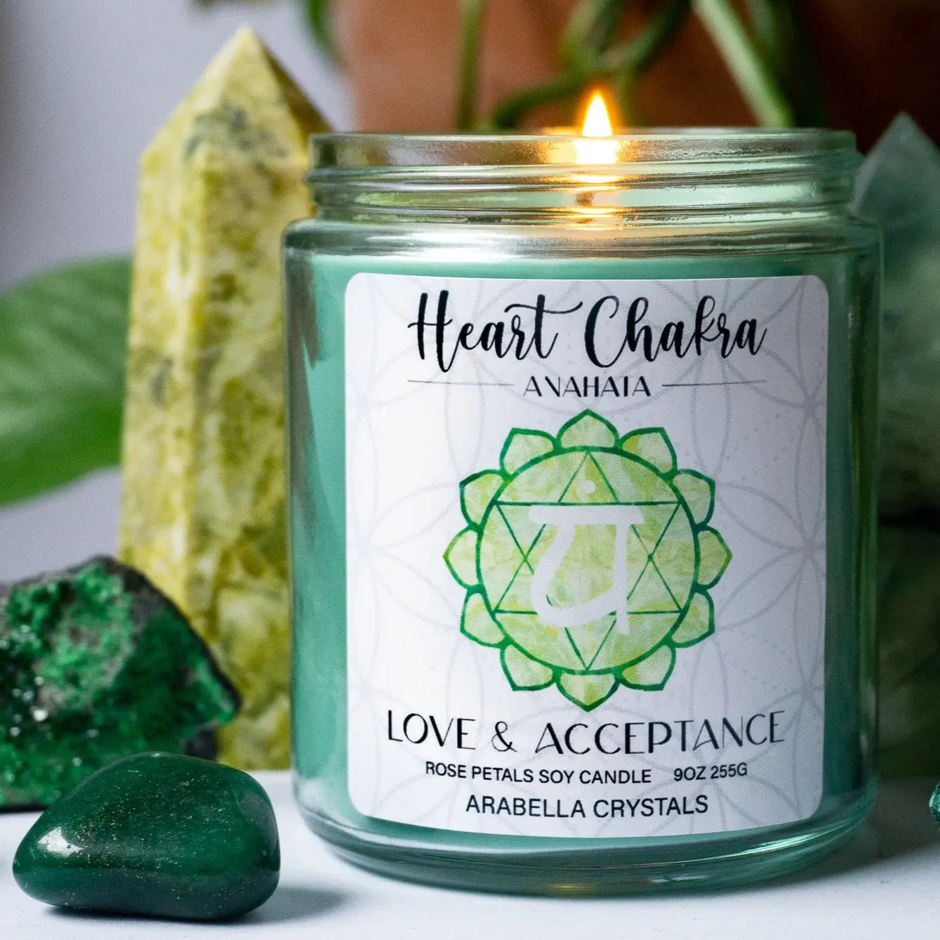 Heart Chakra Candle Notes of: Rose, Green Leaves & Carnation