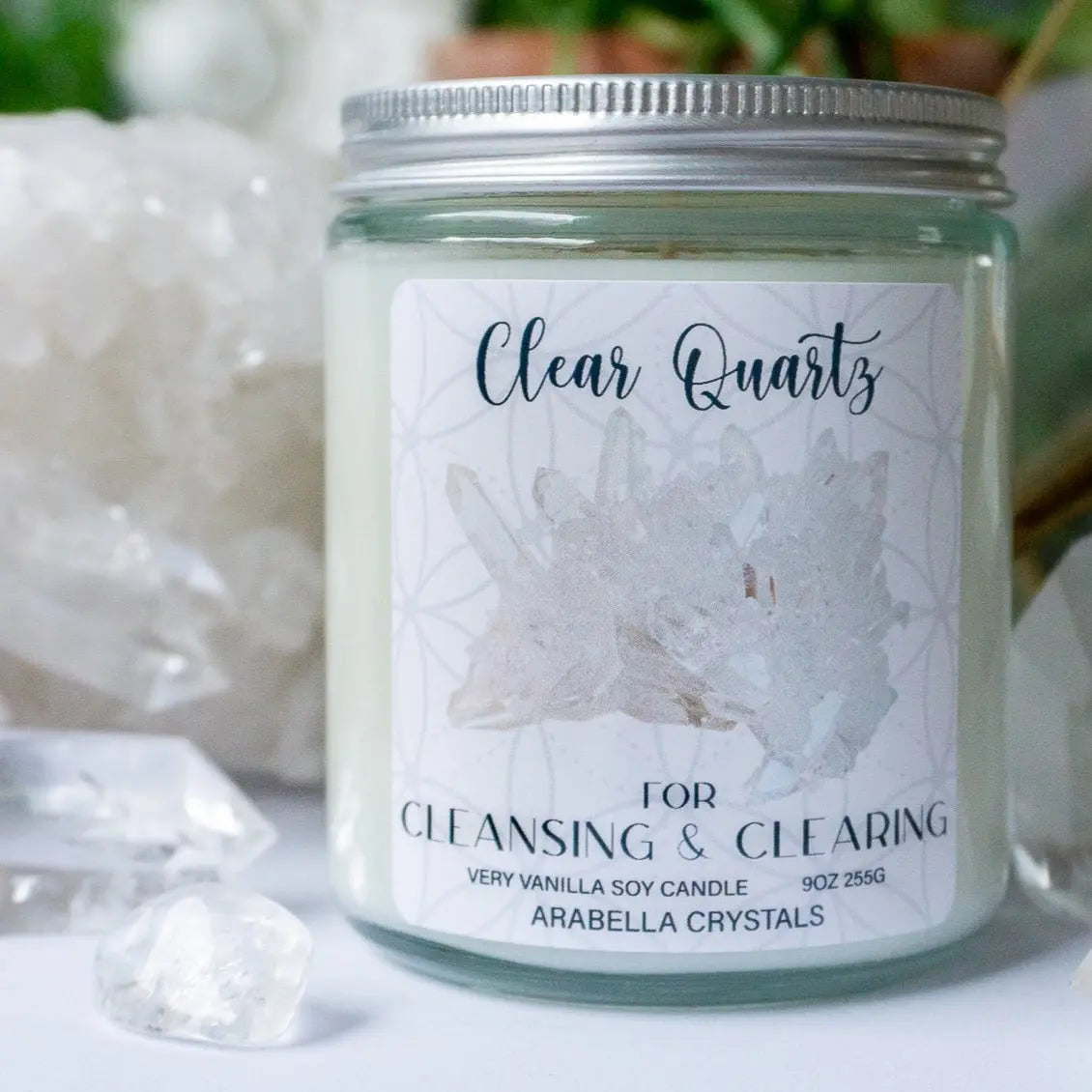 Clear Quartz Crystal Candle Notes of: Buttercream, Vanilla & Sugar