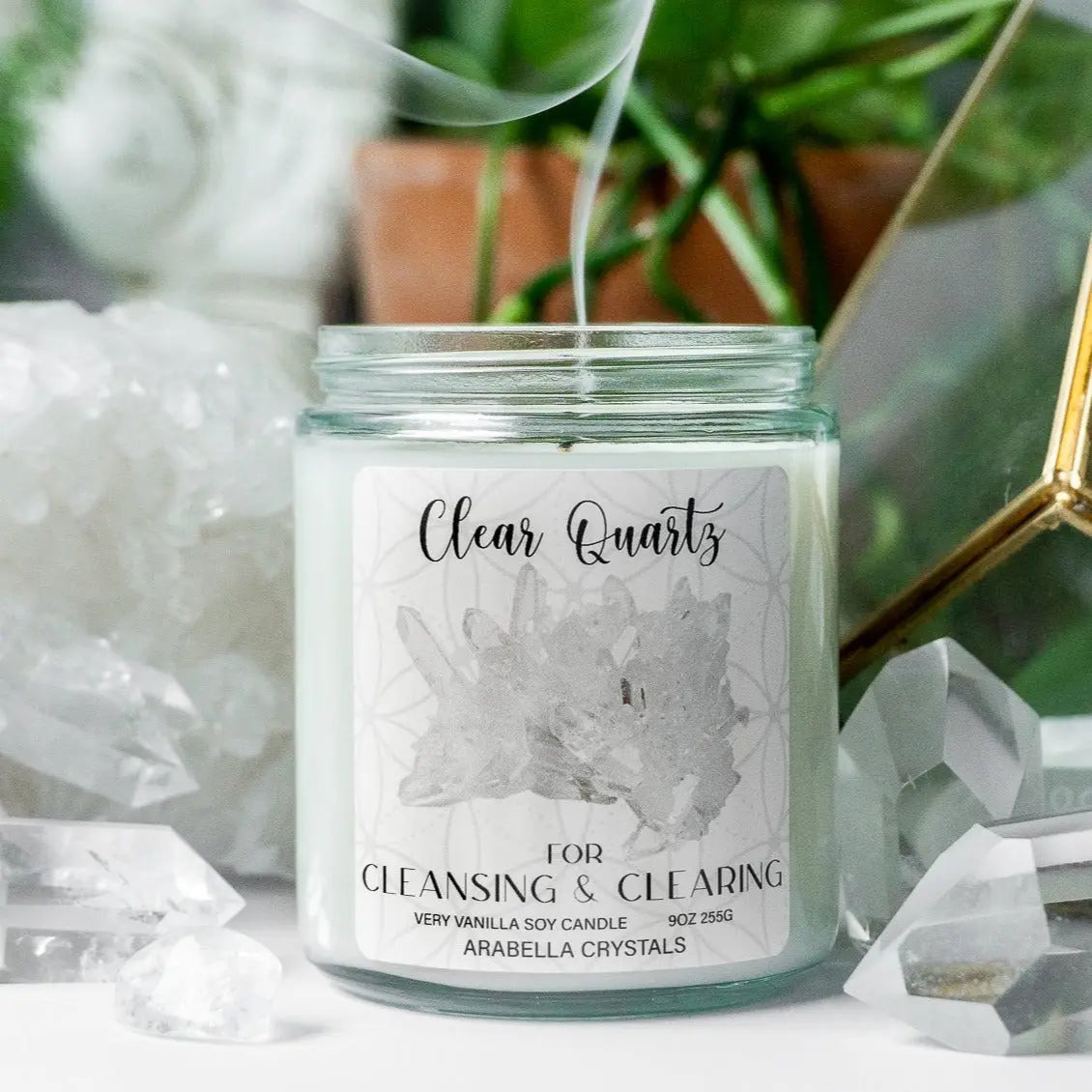 Clear Quartz Crystal Candle Notes of: Buttercream, Vanilla & Sugar