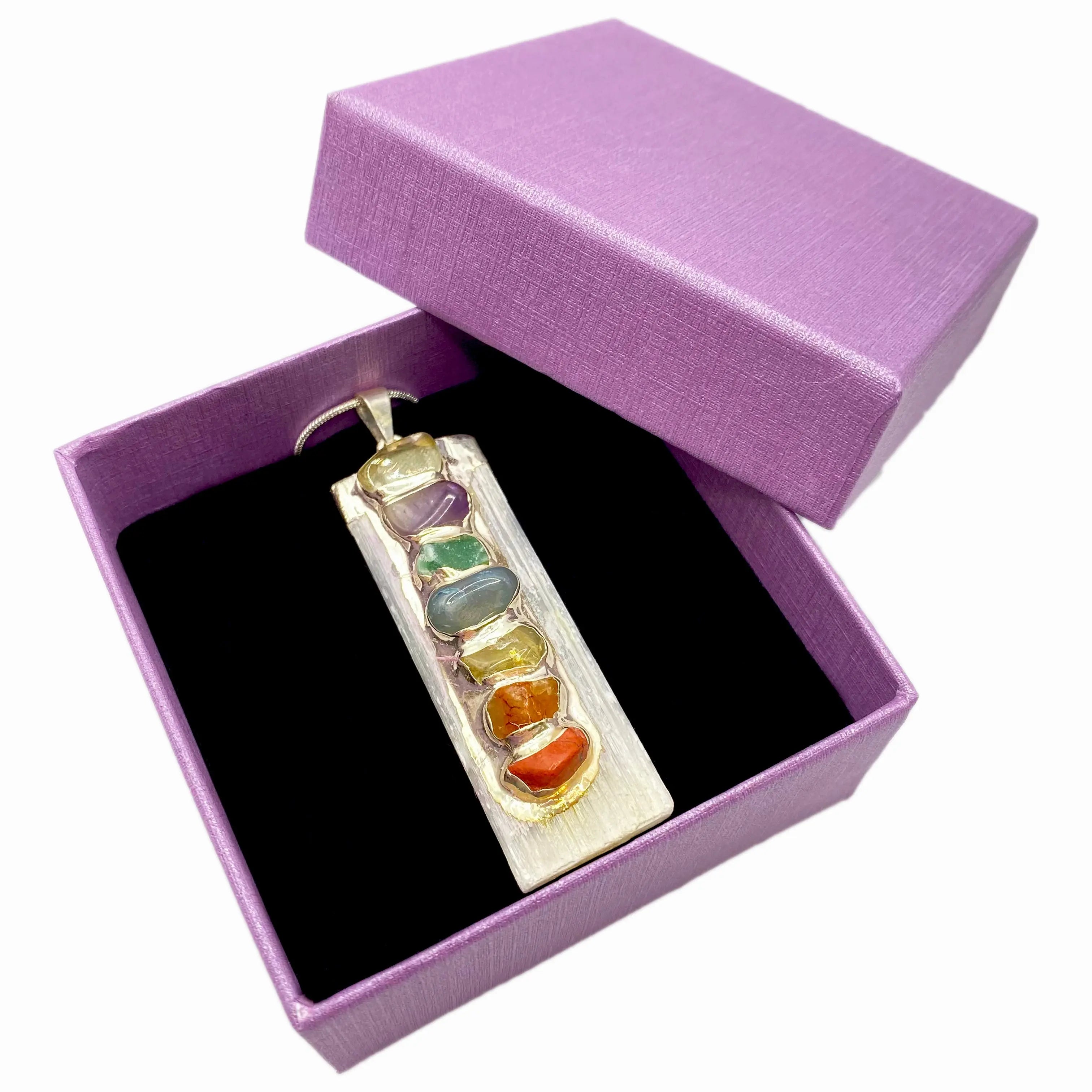 Selenite Chakra Crystal Necklace with Sterling Silver Chain Arabella Crystals