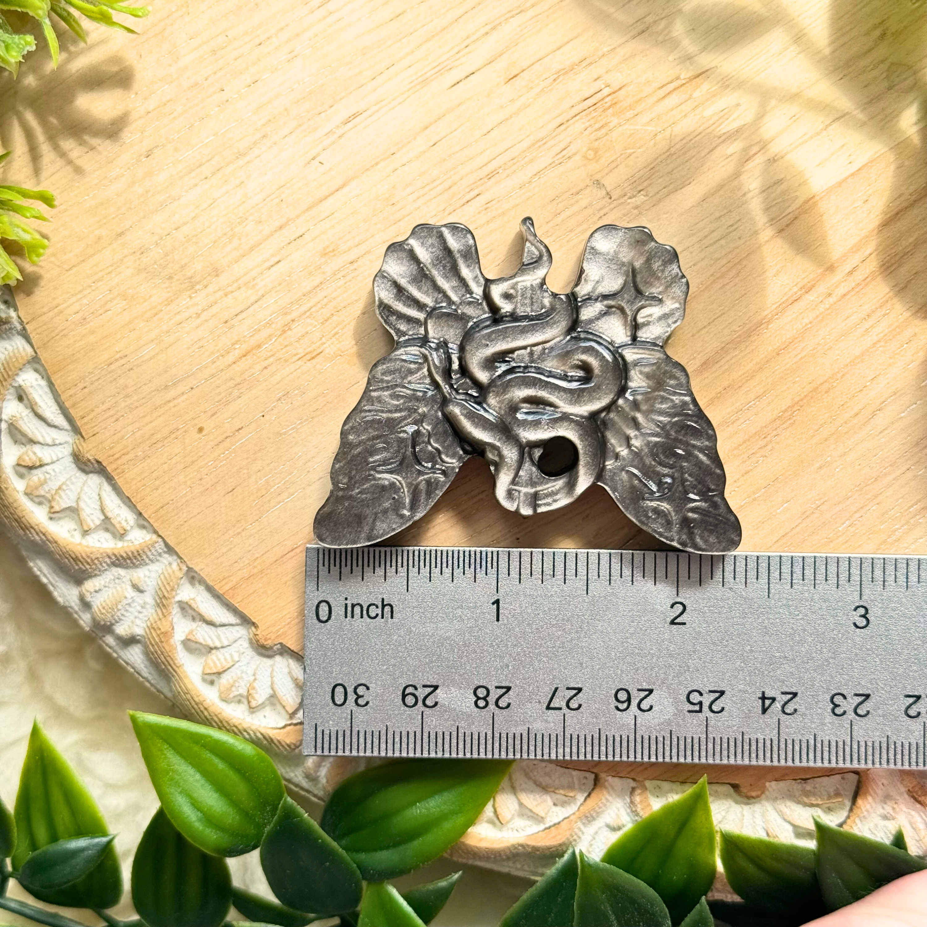 Silver Sheen Obsidian Butterfly Serpent Carving