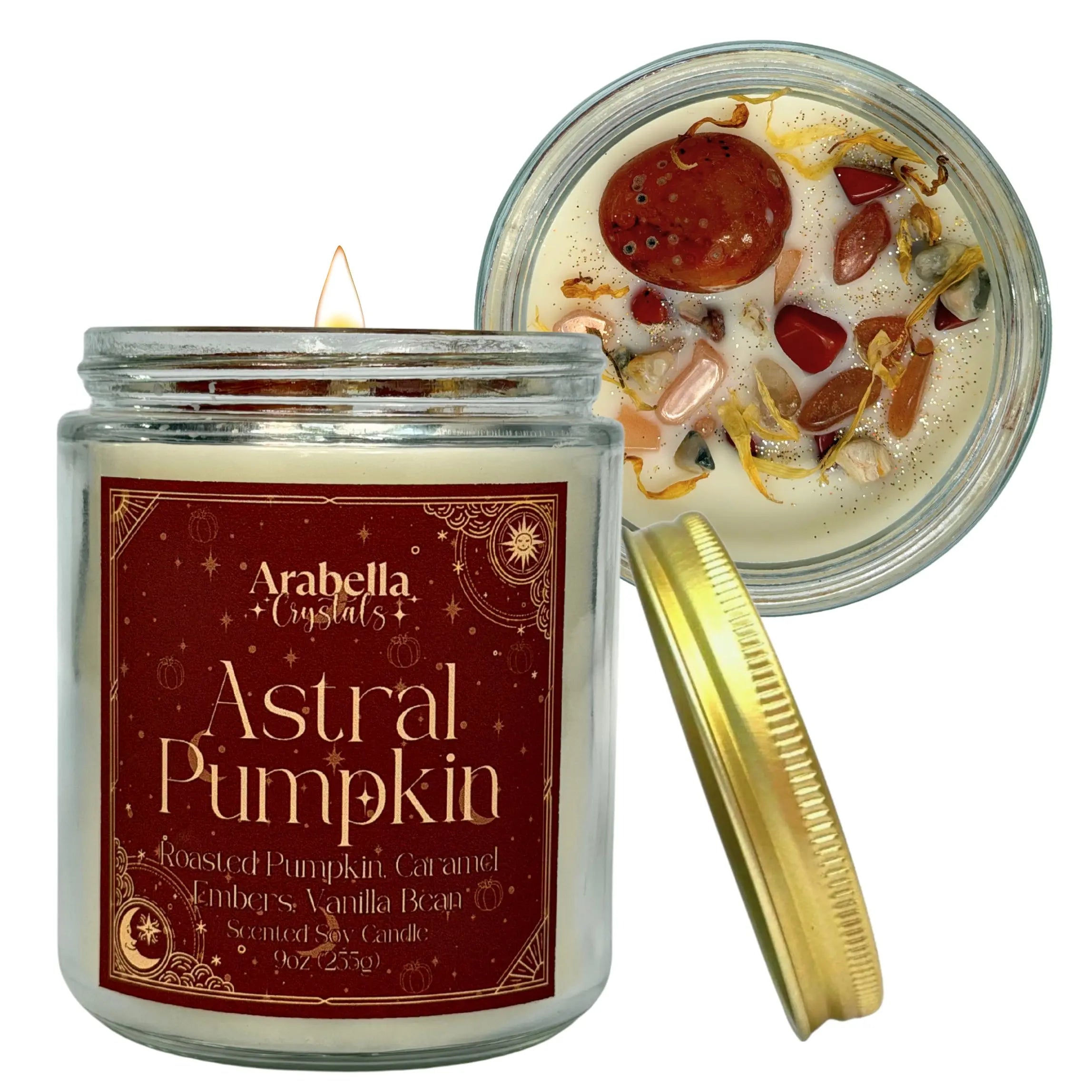 Astral Pumpkin Crystal Infused Soy Candle Notes of: Pumpkin, Caramel and Vanilla
