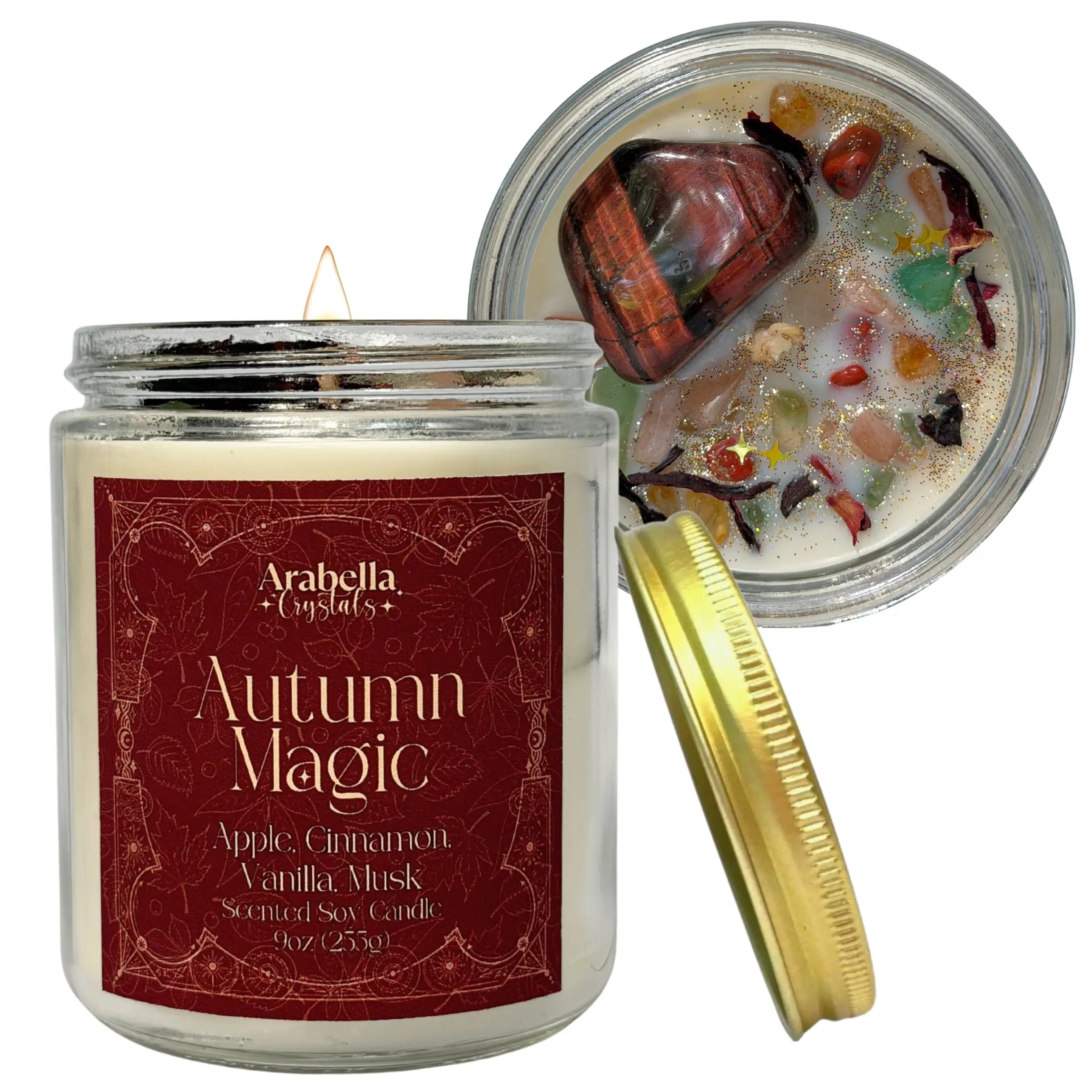 Autumn Magic Crystal Infused Soy Candle Notes of Apple, Cinnamon and Vanilla