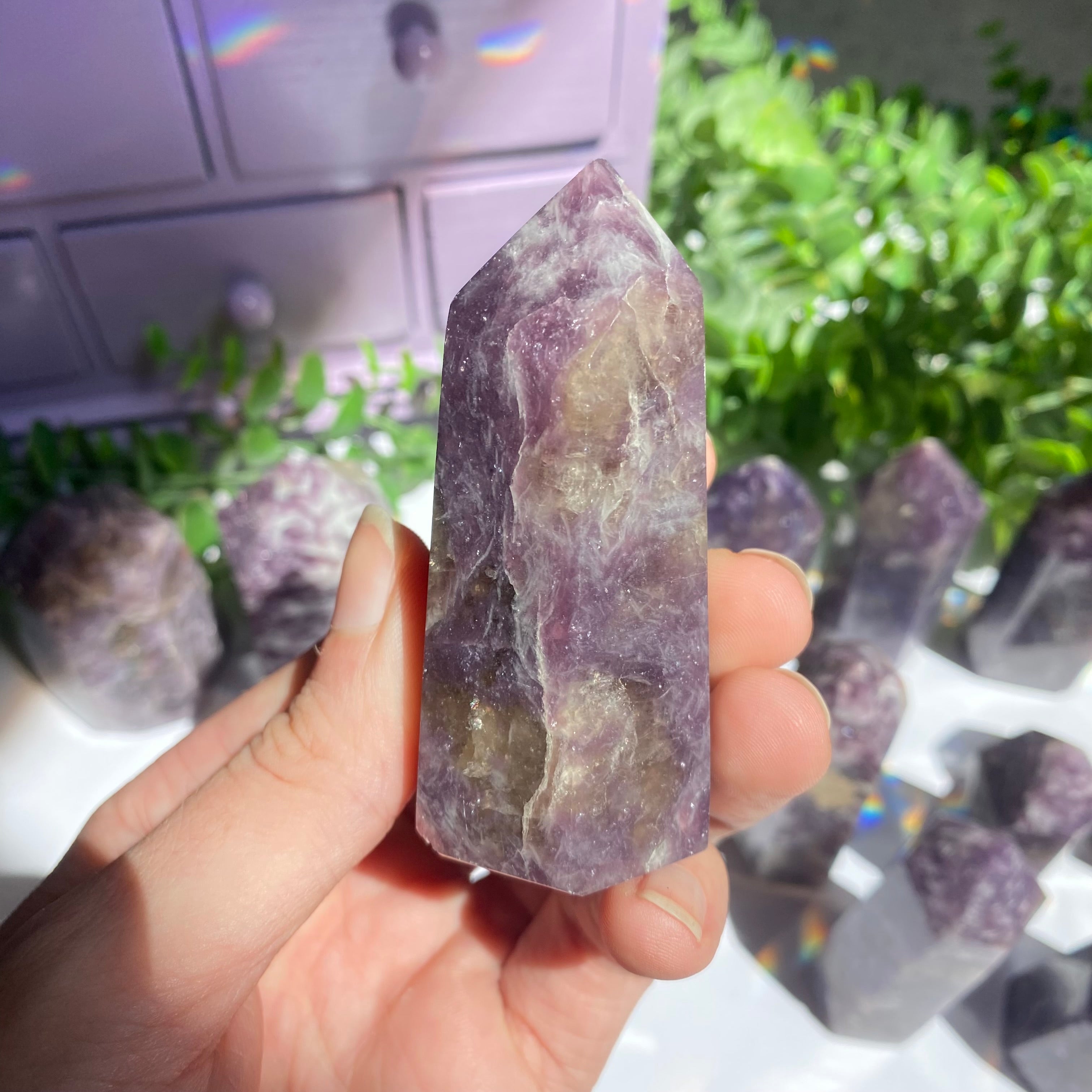 Lepidolite x Smoky Quartz (Unicorn Stone) Point