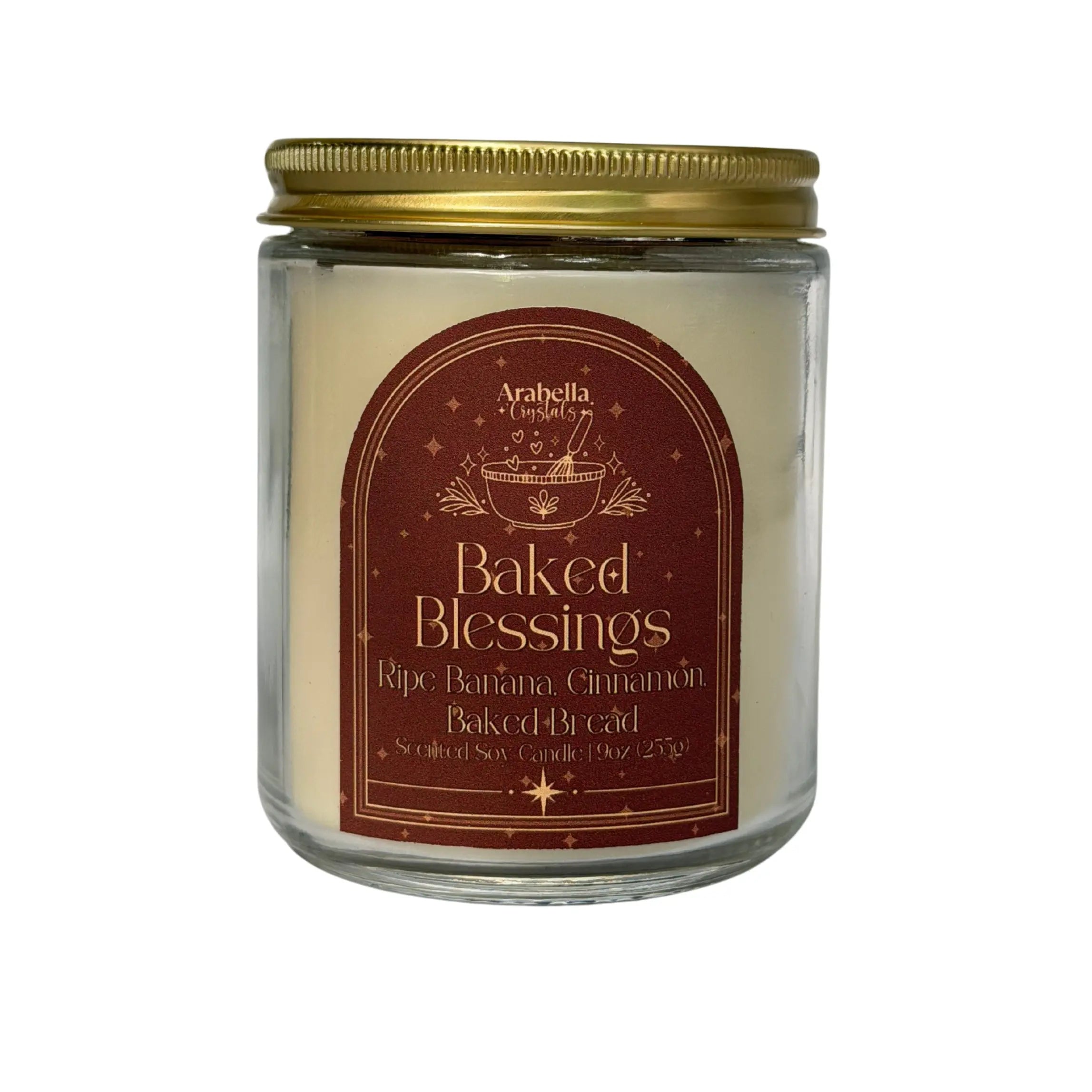 Baked Blessings Crystal Infused Soy Candle Notes of: Banana, Orange and Cardamom