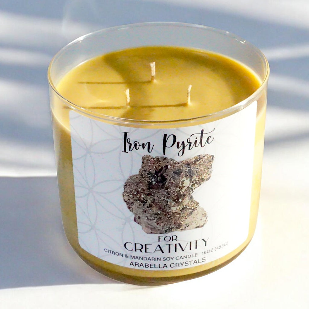 Iron Pyrite Crystal 3-wick Candle