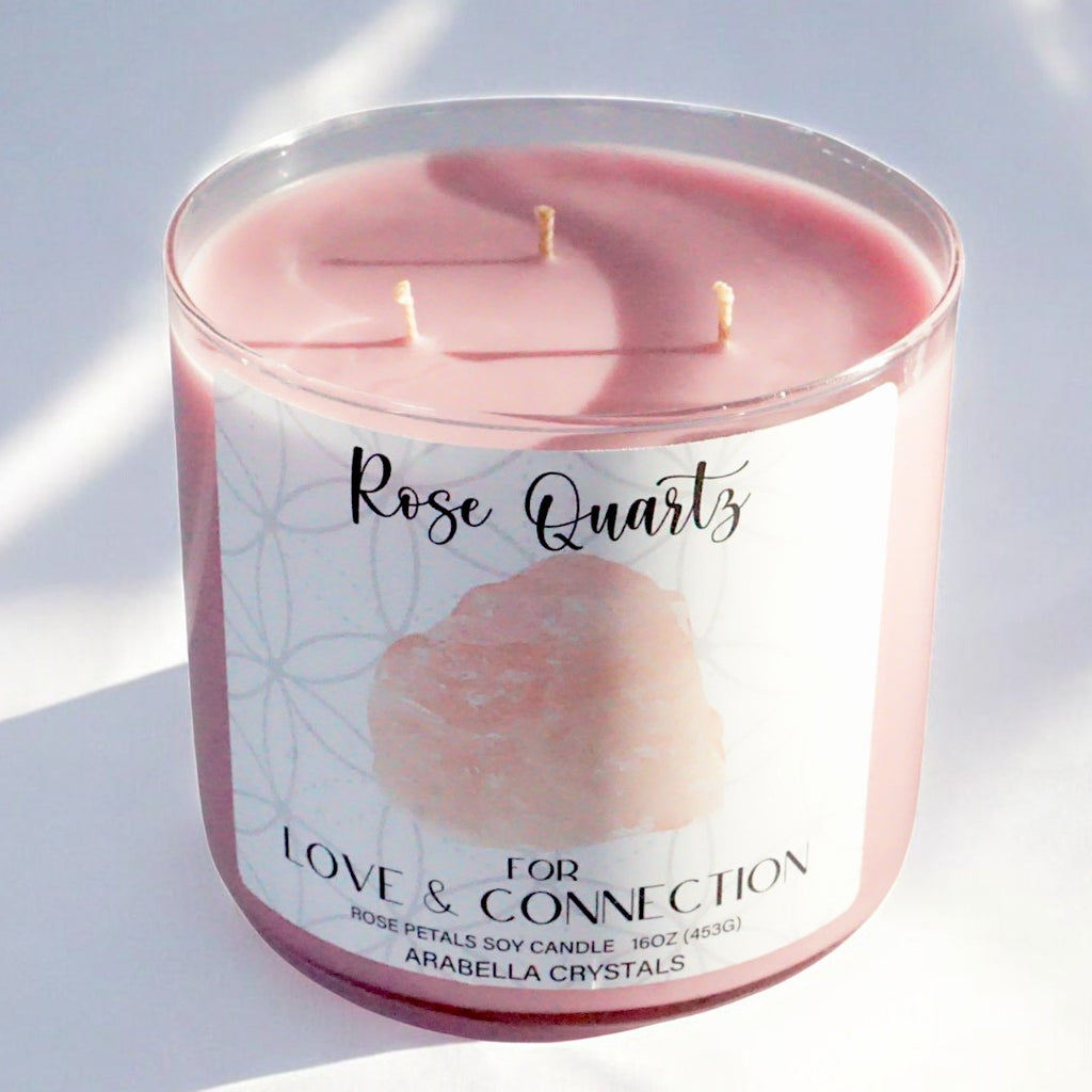 Rose Quartz Crystal 3-Wick Candle