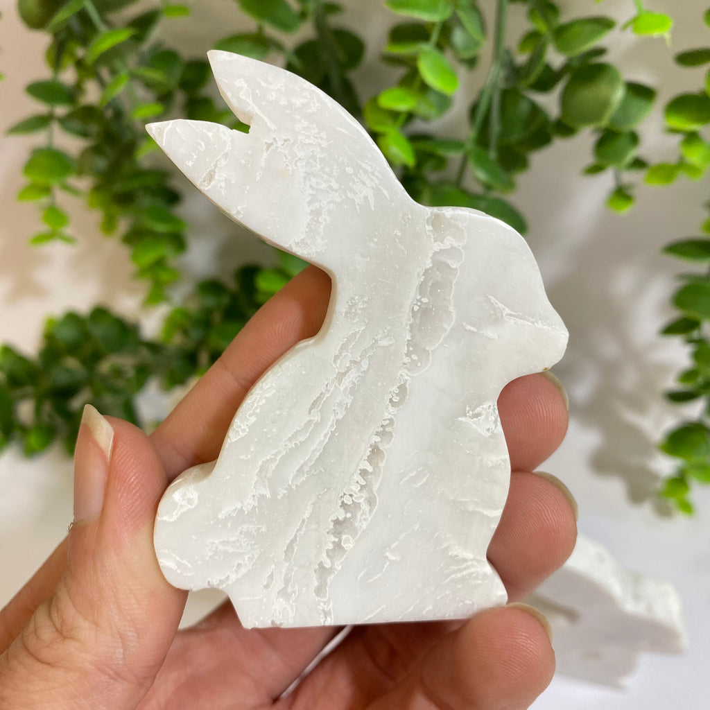 Druzy Plume Agate Rabbit Carving