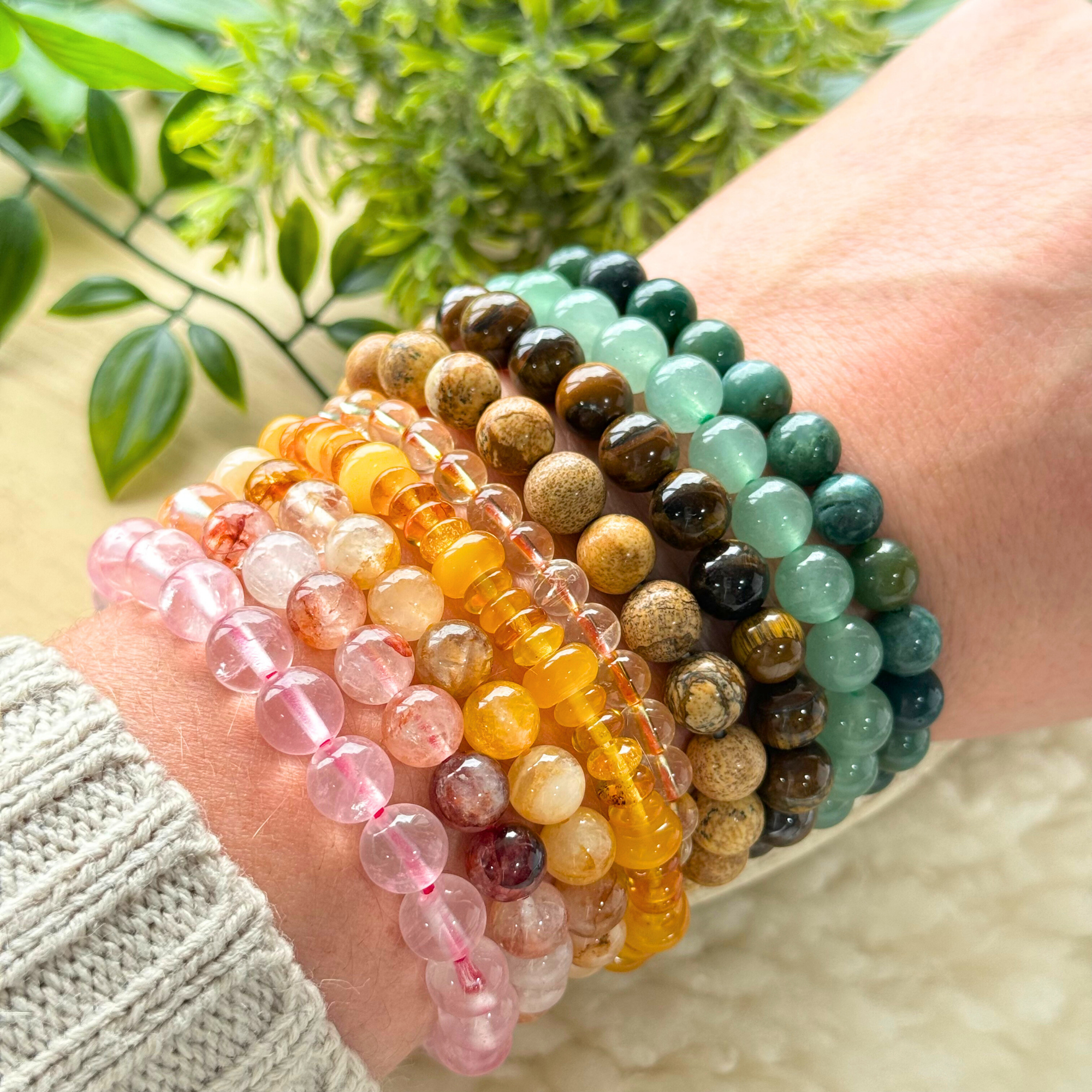 Moss Agate Beaded Gemstone Bracelet
