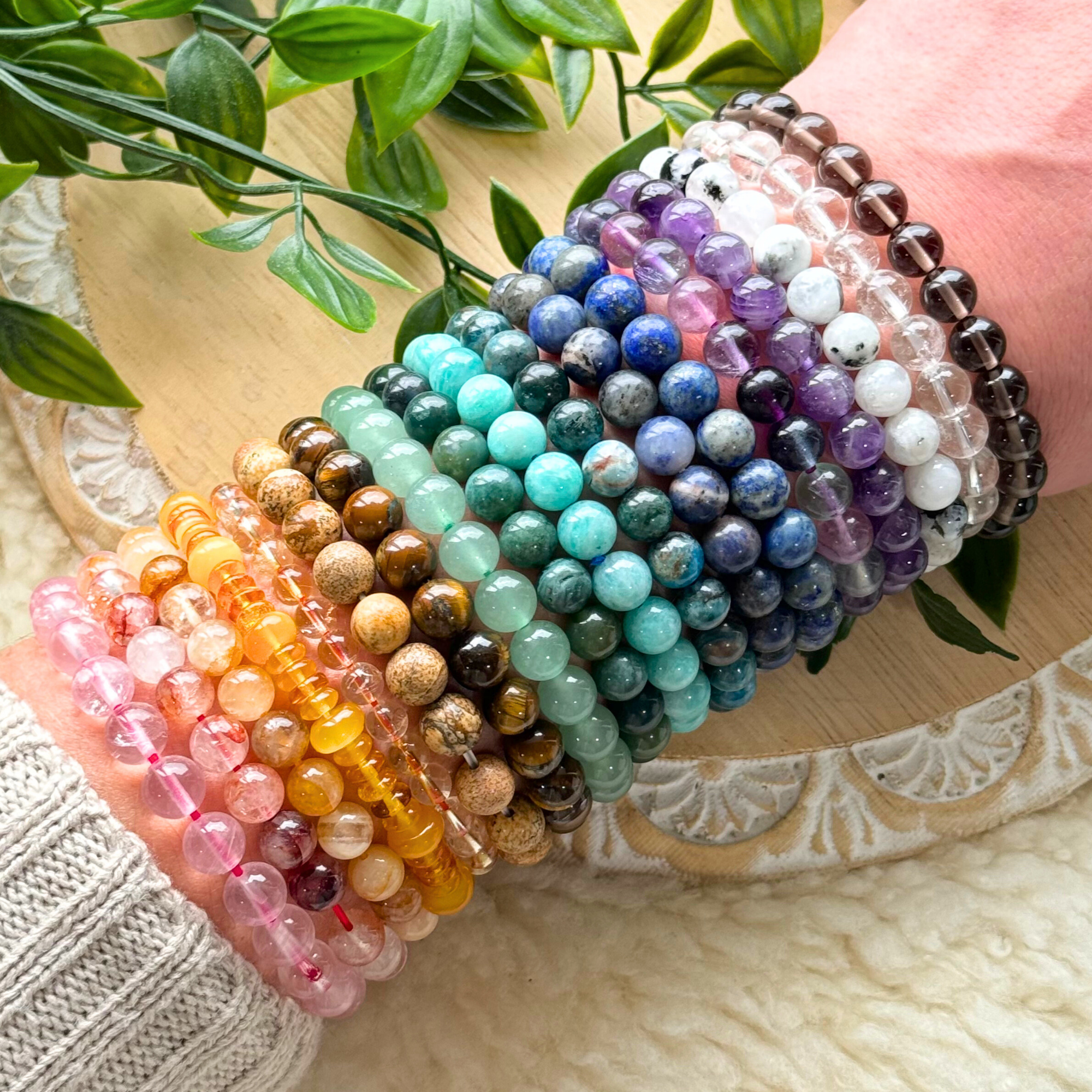 Moss Agate Beaded Gemstone Bracelet