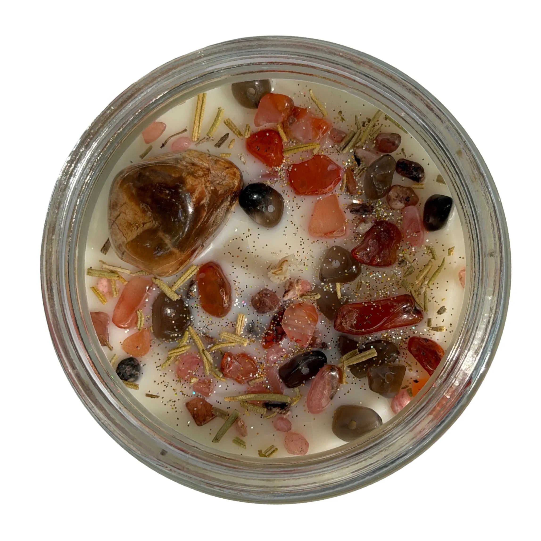 Harvest Moon Crystal Infused Soy Candle Notes of: Pear, Juniper Berry and Woods
