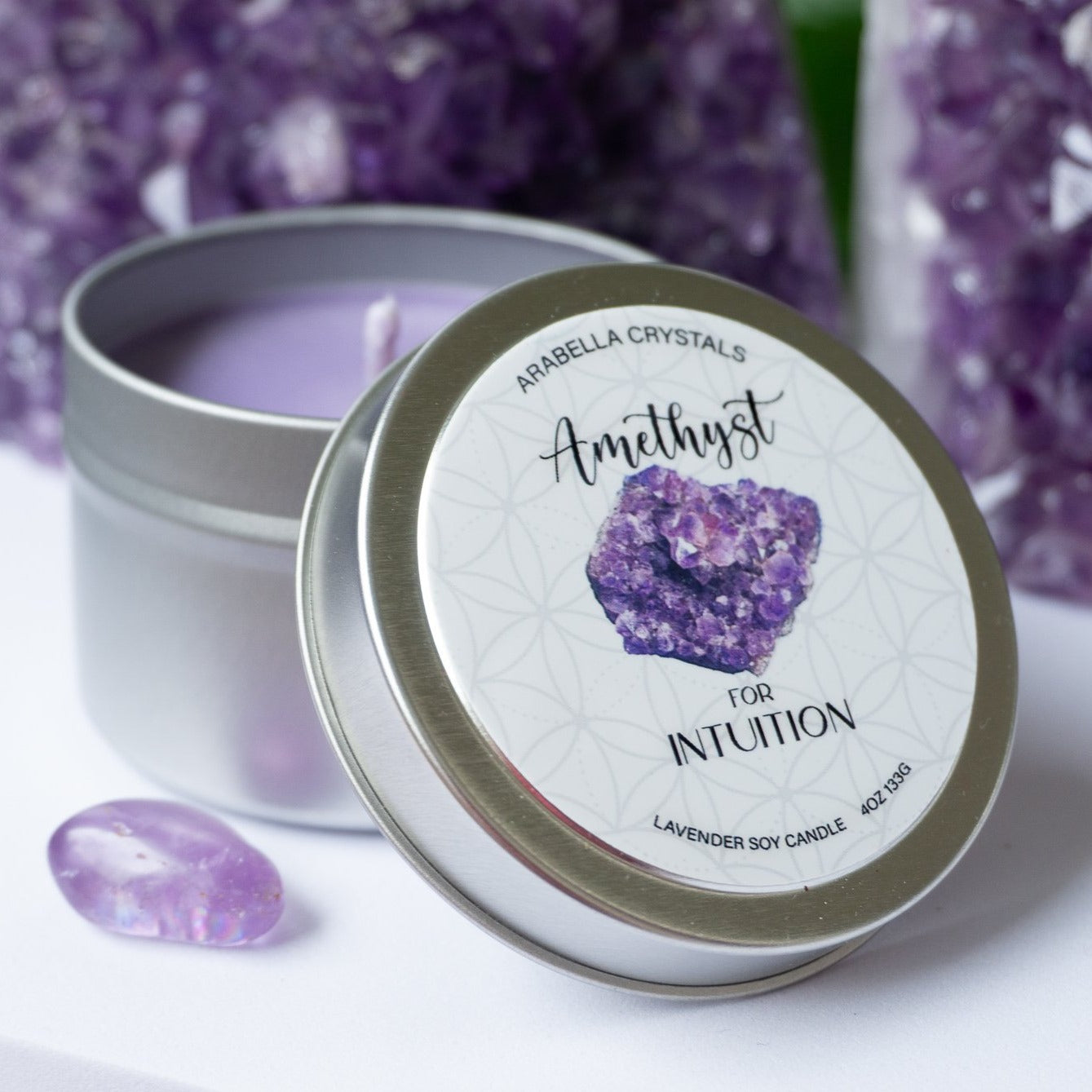 Amethyst Crystal Candle Tin