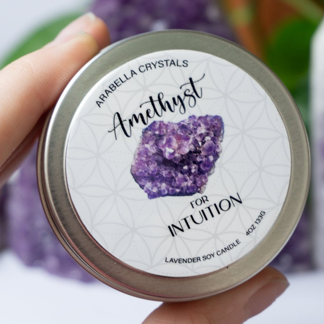 Amethyst Crystal Candle Tin