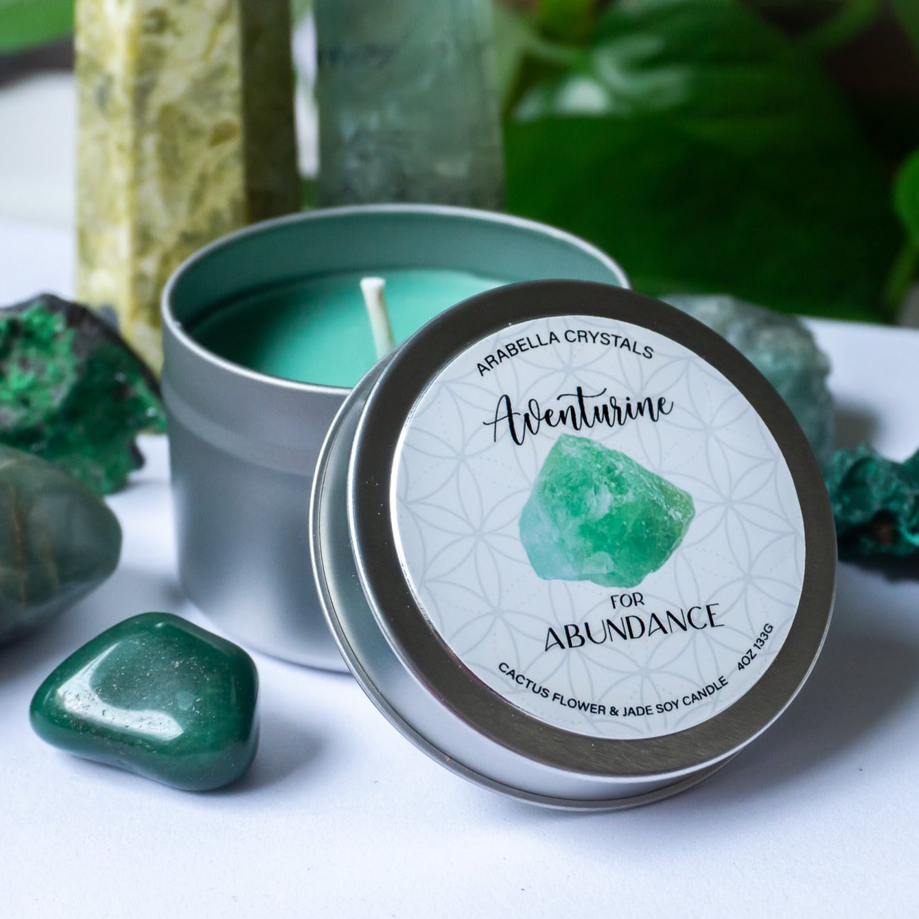 Aventurine Crystal Candle