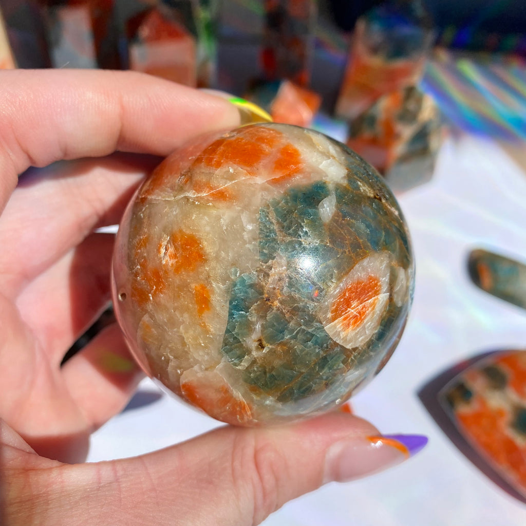 Blue Apatite X Orange Calcite Sphere